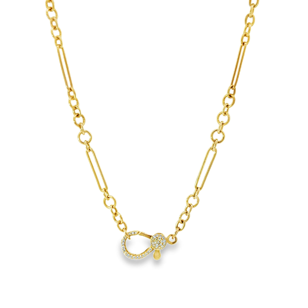 14K Pavé Clasp Mixed Link Chain