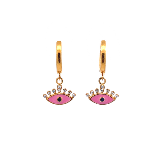 Pink Enamel Eye Huggies